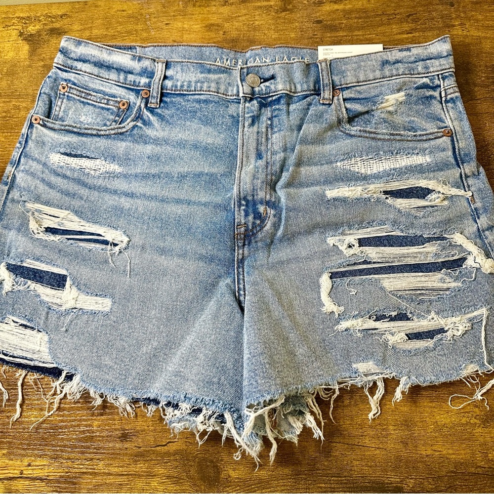 American Eagle Outfitters Light Blue Distressed Jean Shorts